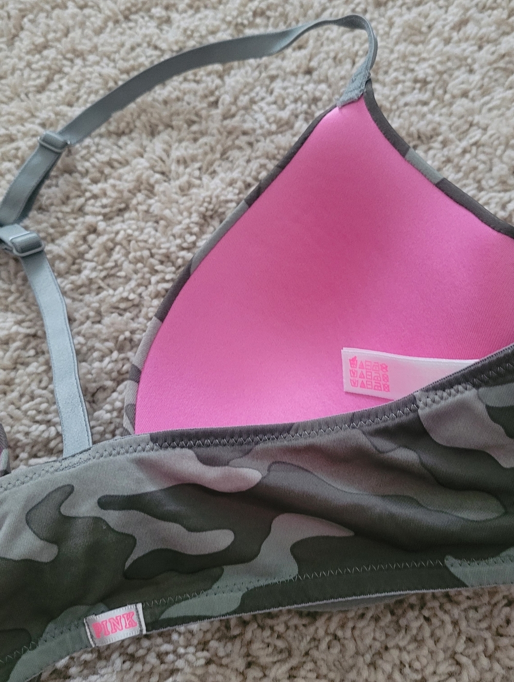 Victorias Secret PINK Wear Everywear Push Up  Bras Camo Cranberry 36B Racerback - Picture 11 of 15